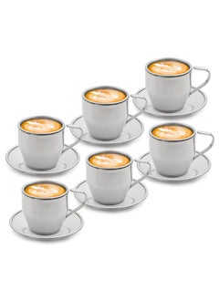 Buy 12pcs Stainless Steel Coffee Tea Cups and Saucer Set - 200ML each - Vaccum Insulated Cups for Heat Retention - Dishwasher Safe in UAE