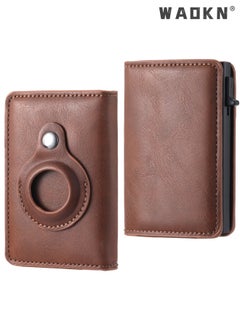 Buy AirTag Wallet, Minimalist Pocket-Sized Genuine Leather Credit Card Holder with RFID Technology, Slim Money Clip and Smart Wallet for Men, Accessory & Case for Apple Air Tag (Brown) in Saudi Arabia