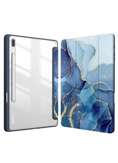 اشتري Slim Case for Samsung Galaxy Tab S8 Plus 2022 / S7 FE 2021 / S7 Plus 2020 12.4 inches with S Pen Holder, Shockproof Cover with Clear Transparent Back Shell Auto Wake / Sleep(Blue Marble) في الامارات