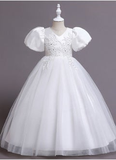 Buy Children's New Fashion Princess Puff Sleeve Festive Dress For Birthday Party White Color in UAE