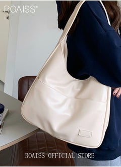 Buy Women's Large Capacity Commuter Bag Tote Bag Simple Solid Color PU Material in Saudi Arabia