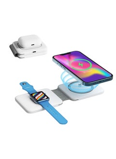 Buy 3 in 1 Wireless Charger Folding Mobile Phone Smart Watch Ultra-thin 15W Fast QI Magnetic Charger For Apple iPhone And Android White in Egypt