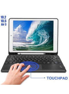 Buy IPad Air 10.2 Inch 3rd Generation Case Wireless Bluetooth Keyboard Cover With Pencil Holder And Touchpad Smart Folio Leather Black in UAE