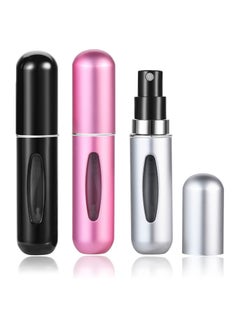 Buy Perfume Refillable Bottles, 6ML Perfume Atomiser Bottles, 3PCS Mini Travel Perfume Atomizer Portable Purse Spray Bottle Empty Container, for Purse Handbag Pocket Luggage (Black Silver Pink) in UAE