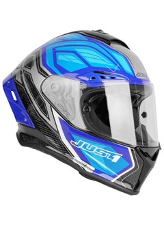 Buy Full Face Solid Matt Carbon Helmet J-GPR INSTINCT FLUO LIGHT BLUE CARBON - 680019 in UAE