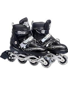 Buy Adjustable Roller Skates with Light Up Wheels, Professional Inline Skating Shoes, Lighting Wheel Comfort Skate Shoes - Size S 30-34 (Black) in Saudi Arabia