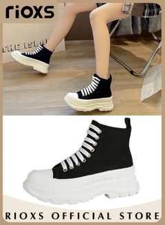 Buy Women's Casual Canvas Low Top Sneakers Classic Lace Up Lightweight Shoes Fashion Breathable Flat Shoes in Saudi Arabia