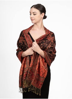 Buy Achillea Soft Silky Reversible Paisley Pashmina Shawl Wrap Scarf w/Fringes (Black Red) in UAE