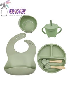 Buy 6PCS Baby Silicone Sucker Plate Bowl Bibs Spoon Fork Cutlery Sets Non-slip Children Feeding Tableware Dishes Kids Gift in Saudi Arabia