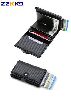 Buy RFID Blocking Men's Business Card Holder Carbon Fiber Aluminum Alloy Credit Card Metal Card Holder One-Click Pop-Up Anti-Theft Brush Wallet With Snap Buckle in Saudi Arabia