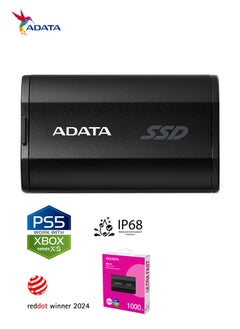 Buy SD810 1000GB IP68 Water Resistance 1TB External Solid State Drive | For iPhone 15/16/Pro/Max, Android PS5 and XBOX 2000 MB/s USB 3.2 Gen 2 USB-C | Black in UAE