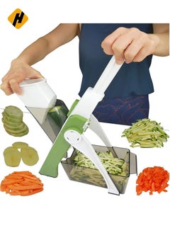 Buy Vegetable Cutter,Multifunctional Vegetable Slicer with Stainless Steel Blades, Manual Food Cutter for Chef and Household (Green) in Saudi Arabia