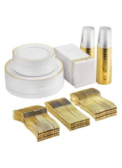 Buy 175 Piece Plain Gold Dinnerware Set 25 Guest 50 Gold Lace Plastic Plates 25 Gold Plastic Silverware 25 Gold Plastic Cups 25 Linen Like Gold Paper Napkins Disposable Dinnerware Set in UAE