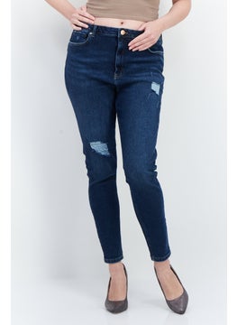 Buy Women Super Skinny Fit Stretchable High Waist Rip Jeans, Blue in UAE