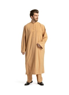 Buy Standing Collar Robe Men's Solid Color Long Sleeve Robe Set Two Pieces in Saudi Arabia