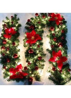 اشتري 2.7M Christmas Garland Illuminated with LED lights Artificial Wreath Decoration Xmas Garland for Fireplace Stairs Red Flowers Christmas Tree Red في الامارات