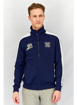 Buy Men Sportswear Fit Long Sleeve T7 Track Jacket, Navy Blue in UAE