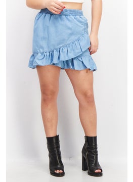 Buy Women Plain Denim Mini Skirt, Blue in UAE