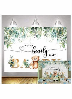 Buy Bear Baby Shower Backdrop We Can Bearly Wait Photography Background Eucalyptus Leaves Watercolor Floral Cake Table Decoration Birthday Party Background in UAE