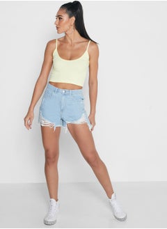 Buy Distressed Denim High Waist Shorts in Saudi Arabia