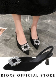 اشتري Women's Closed Pointed Toe Slip-On Backless Rhinestones Sandals Stiletto Slides Shoes For Work And Party في السعودية