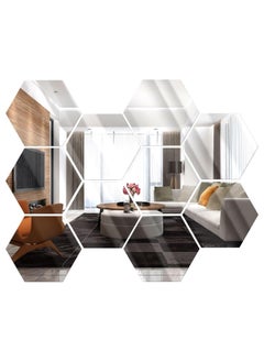 اشتري Home Smart Hexagon Mirror Wall Decor Sticker for Home Bedroom Office and Tv Lounge Wall Decoration Set Of 10 PCs Silver في الامارات