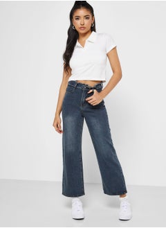 Buy Raw Waistband Detail Jeans in UAE