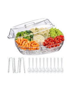 اشتري Chilled Veggie Tray, 15 Inch Clear Party Platter with 4 Compartments, Ice Serving Bowl with Lid, Cold Food Buffet Server for Fruit, Vegetable, Appetizer, Shrimp في الامارات