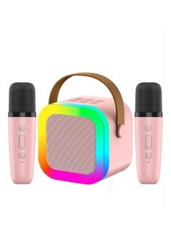 Buy Portable Karaoke Machine with 2 Wireless Microphone Music Player Toys Gifts Children Mini BT Speaker in Saudi Arabia