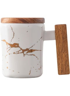 Buy Porcelain mug with handle, wooden lid, and gold spoon in Egypt