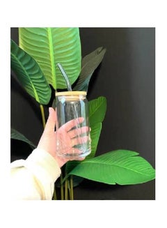 Buy Glass Cup Container with Bamboo Lids and Glass Straws Soda Canister 6pcs in Egypt