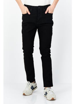 Buy Men Skinny Fit Solid Button Fly Stretchable Jeans, Black in UAE