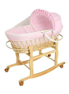 Buy 2 in 1 Infant Wicker Moses Basket Waffle Bedding Cot and  Rocking Stand with Wheels For Newborn in Saudi Arabia