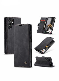 Buy For Samsung Galaxy S22 Ultra Case, Luxury Leather Wallet Cover, Leather Wallet Case Classic Design with Card Slot and Magnetic Flip Folding Case in Saudi Arabia