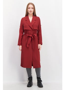 Buy Women Solid Long Sleeve Trench Coat, Maroon in UAE