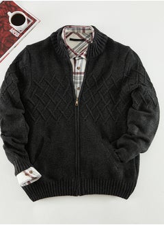 Buy Anthracite Regular Fit Half Fisherman Zipper Closure Textured Knitwear Cardigan TMNAW22HI0146 in Egypt