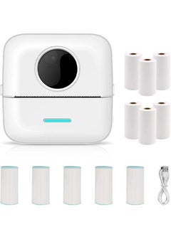 اشتري Label Printer, Portable Thermal Mini Photo Rechargeable Labeler, Small Bluetooth Inkless Printer with 10 Rolls Paper for Android and iOS Smartphones في السعودية