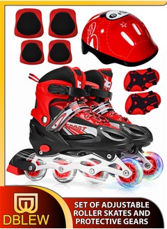 Buy Adjustable Size Breathable Kids Inline Roller Skates with Safety Gear Set Helmet Knee Elbow Wrist Pads Carry Bag Fun Outdoor Sports Activity for Children Boys and Girls Blade Wheel Skating Shoes in UAE