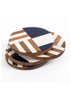 Buy 4-Piece Wood & Resin Coaster Set, Multicolour - 10cm in UAE