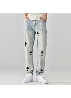 اشتري Euro-American Streetwear Washed Print Denim Mens Jeans Black في السعودية