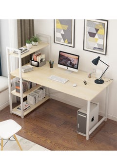 Buy Computer Desk with 4-Tiers Shelves Writing Desk Storage Shelves with Bookshelf for Home Office Workstation Industrial Style in Saudi Arabia