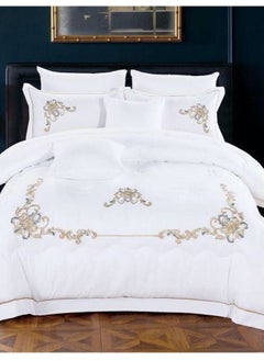 Buy DREAM BELL 8 PC KINGSIZE PURE COTTON COMFORTER SET WHITE EMBROIDERY in UAE