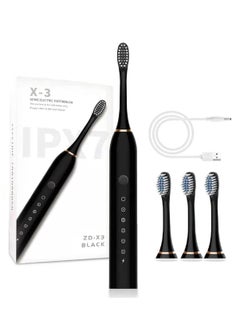 Buy Rechargeable Electric Toothbrush, 6 Optional Modes Fast Charging, Ultrasonic Electric Toothbrush with Built-in 2 Minutes Timer and 4 Replacement Brush Heads Black in Egypt