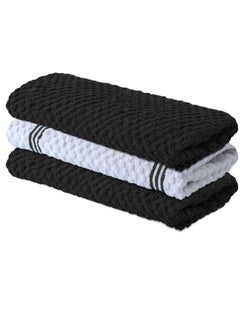 Buy Infinitee Xclusives Premium Kitchen Towels – Pack of 3, 100% Cotton 38cm x 64cm Absorbent Dish Towels - 425 GSM Tea Towel, Terry Kitchen Dishcloth Towels- Black Dish Cloth for Household Cleaning in UAE