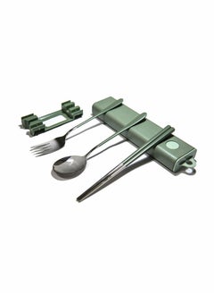 Buy Premium Travel Cutlery Set, Portable Stainless Steel Outdoor Gear with Shell, Reusable Chopsticks, Fork and Spoon Silverware Set, Pocket Cutlery for Picnic, Camping and Travel (Green) in Saudi Arabia