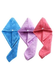 Buy Bathing Wrap Hair Towel Pack Of 3 Microfiber Hair Towel in Egypt