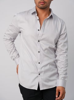 Buy Men’s Autumn Shirt Long Sleeves Collared Neck– Light Grey in UAE