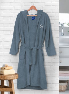 Buy Cotton bathrobe with a pocket &head cap for unisex, 100% Egyptian cotton, ultra-soft, highly water-absorbent, color-fast and modern, ideal for daily use, resorts and spas XL in UAE