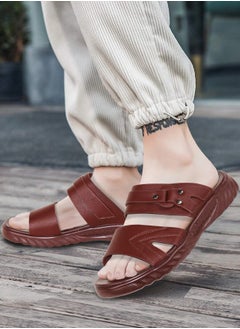 Buy Men Sandals Leather Slippers Summer Classic Men's Shoes Soft Slippers Big Size Comfortable Walking Footwear in UAE