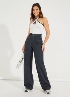 Buy Basic High Rise Full Length Wide Leg Jeans in Saudi Arabia